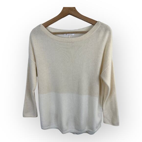 Duffy Womens size Small Two Tone Cashmere Sweater Beige - Picture 1 of 11